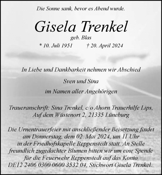 Anzeige von Gisela Trenkel von LZ